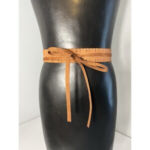 Brown Faux Suede Leather Wrap Belt Womens S/M Scalloped Waist Tie Belt Lascana